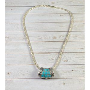 Vintage SE 925 Turquoise Pendant Italy Sterling Rope Chain Necklace